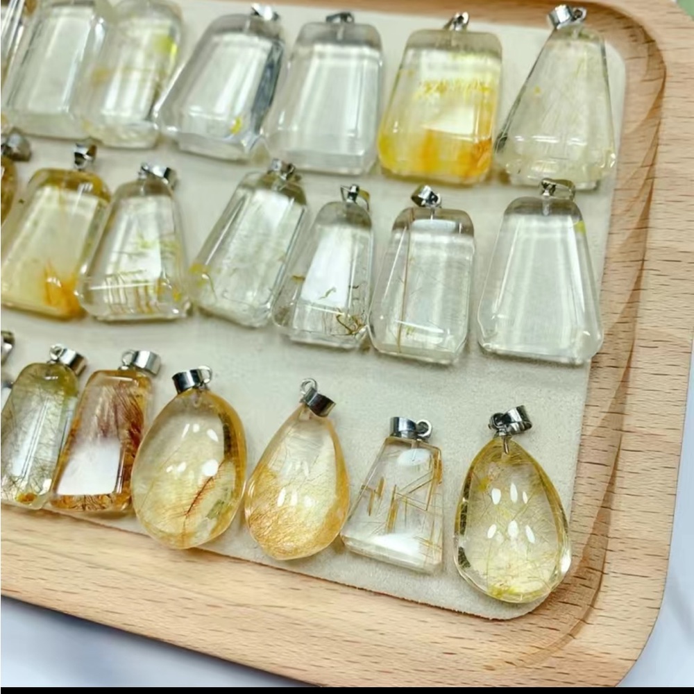 1pc Natural Gold Rutile Quartz Crystal Pendant - Perfect for DIY Necklace Making